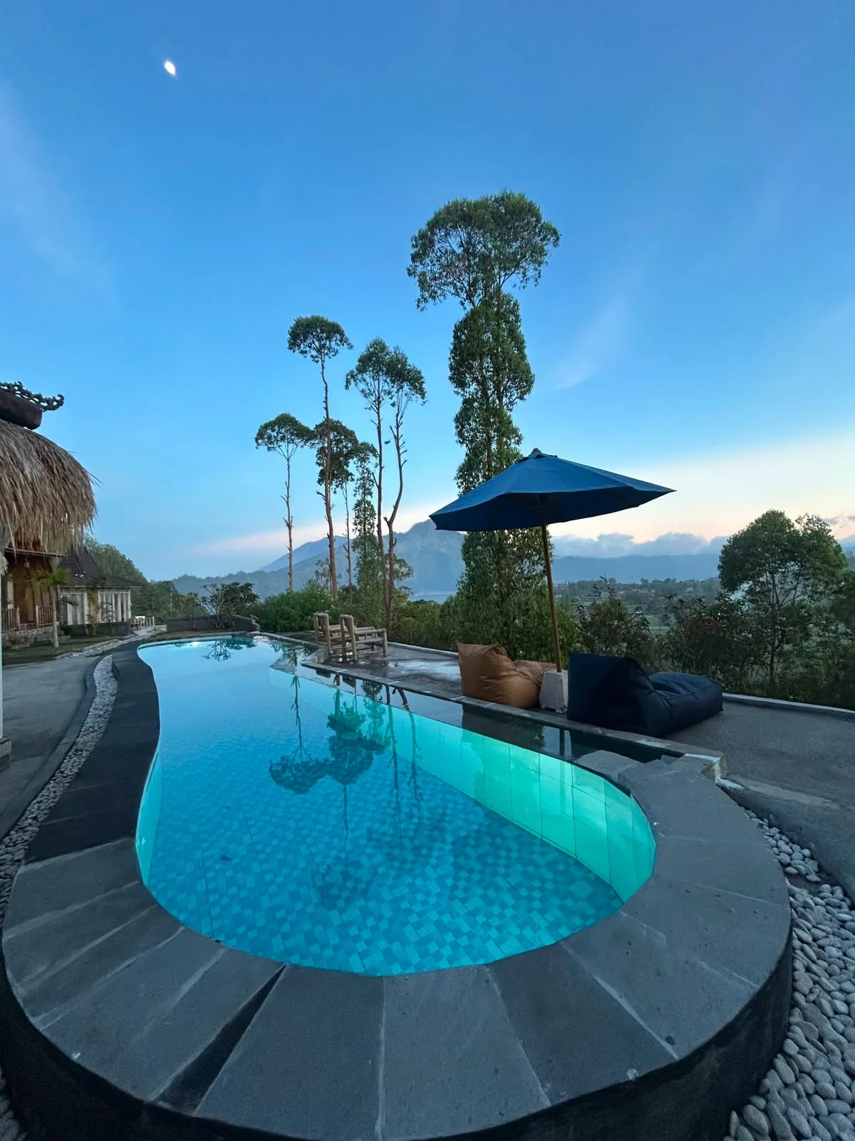 Mountain pool and relaxation area near Mount Batur
